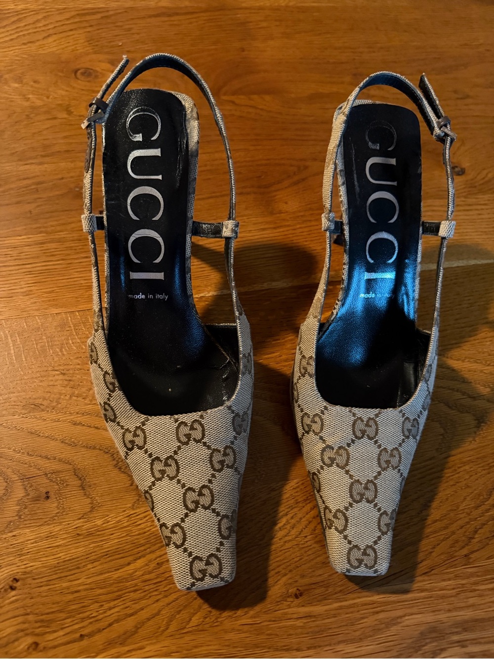 Gucci Brown Monogram Slingback Heels